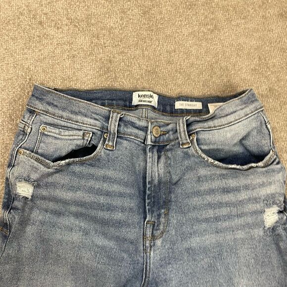 Kensie Womens 8/29 Jeans Blue Vintage Luxe Straight Leg Medium Wash Distressed - Picture 2 of 7